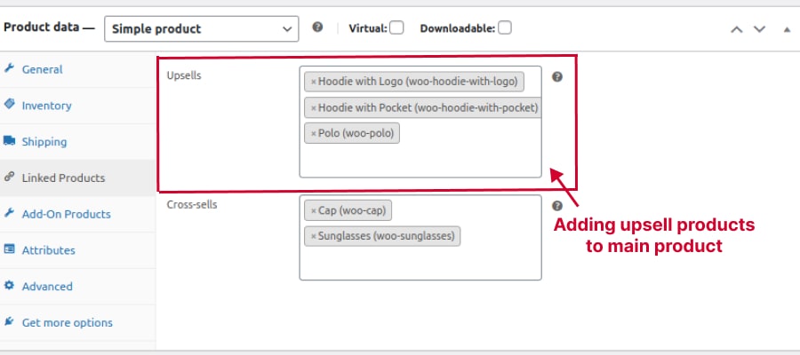 Adding upsell products to the main product