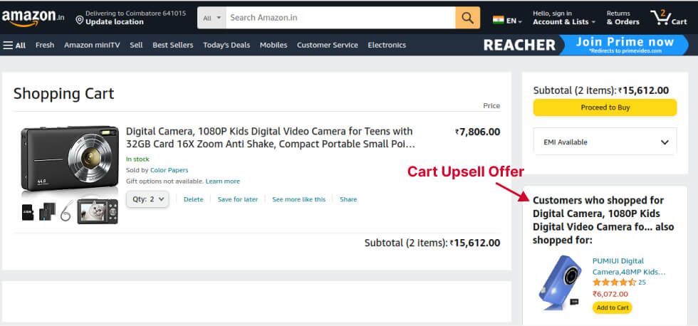 Cart Upsell Offer by Amazon