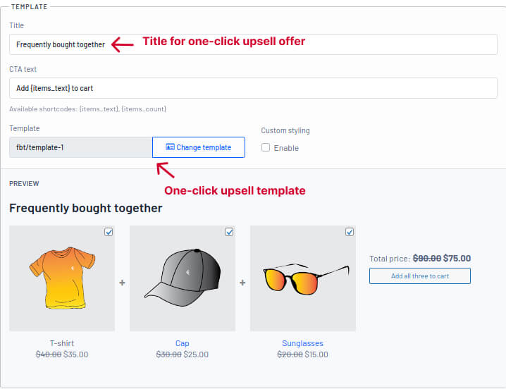 Customizing One-Click Upsell Offer on Product Page