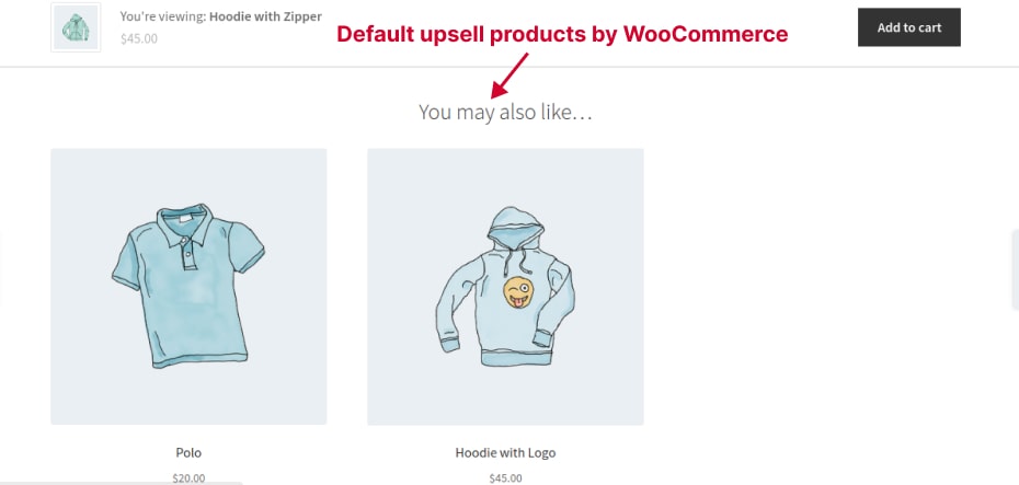 Showing Default Upsell Products by WooCommerce