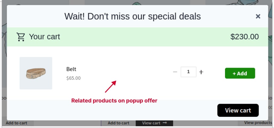 Showing related products on popup offer