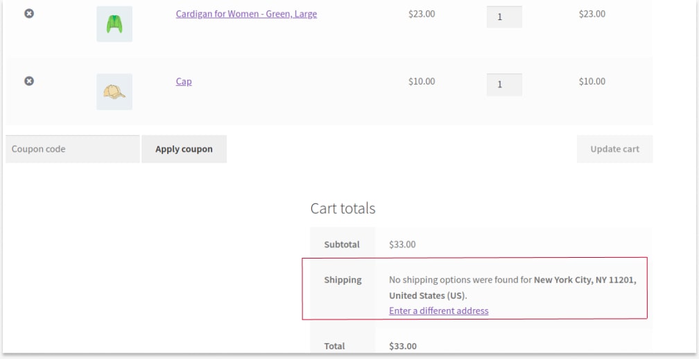  No Shipping Options in The Cart Page