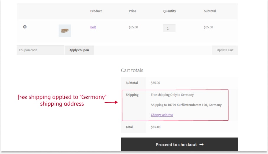 Scenario 1: Applying no-cost shipping to Germany in Default Settings