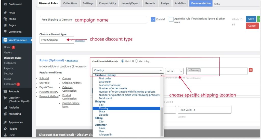 Scenario 1: Creating free shipping to a specific location using the plugin