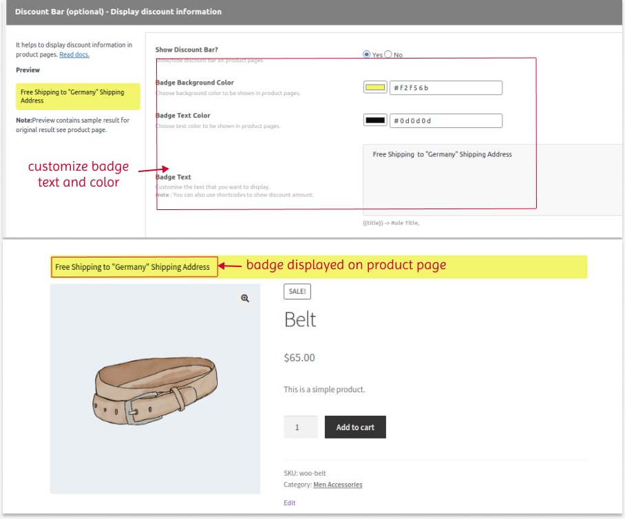 Scenario 1: Customizing shipping badge text using the plugin