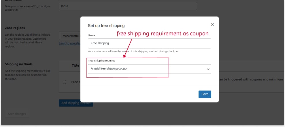 Scenario 2: Setting free shipping coupon option using default feature