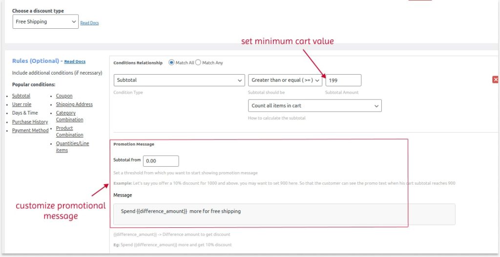 Scenario 3: Creating zero shipping based on cart total using the plugin