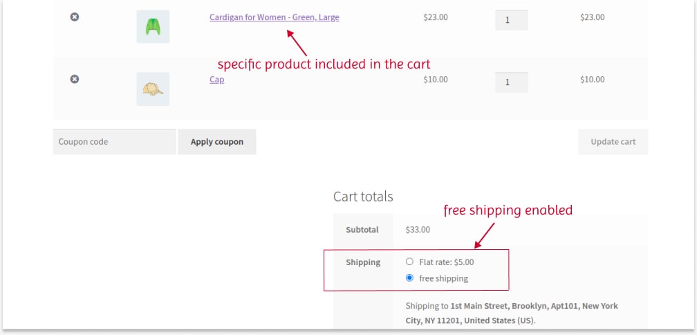 Scenario 4: Zero-cost shipping applied to cart products using the plugin