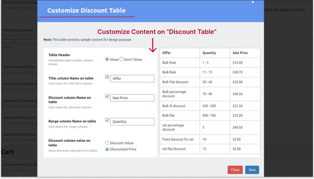Customize Quantity Discount Table