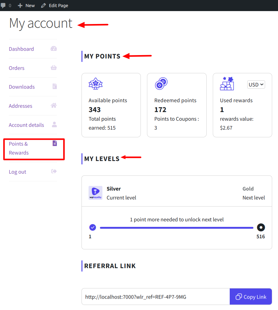 Discovery of the loyalty program in WPLoyalty