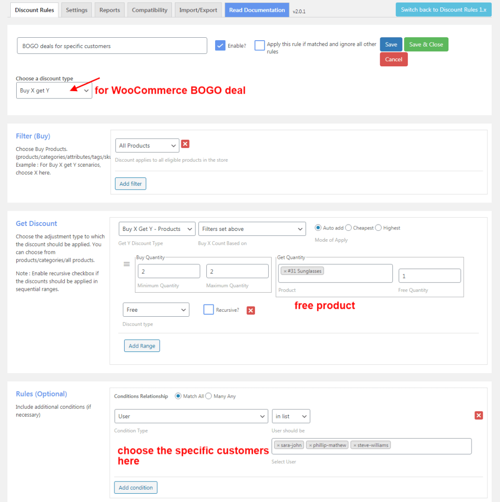 Offering BOGO deals for specific users