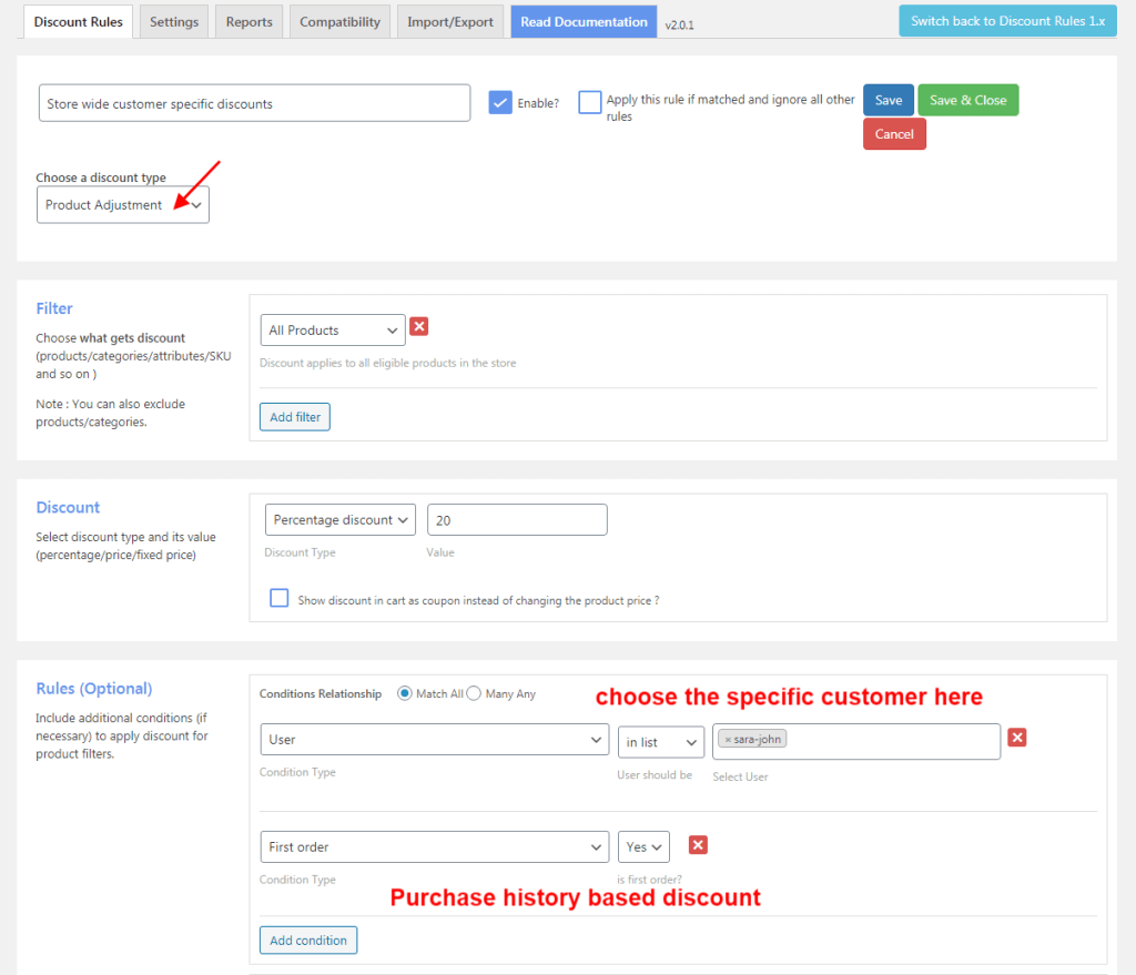 Providing first-order discounts for specific customers