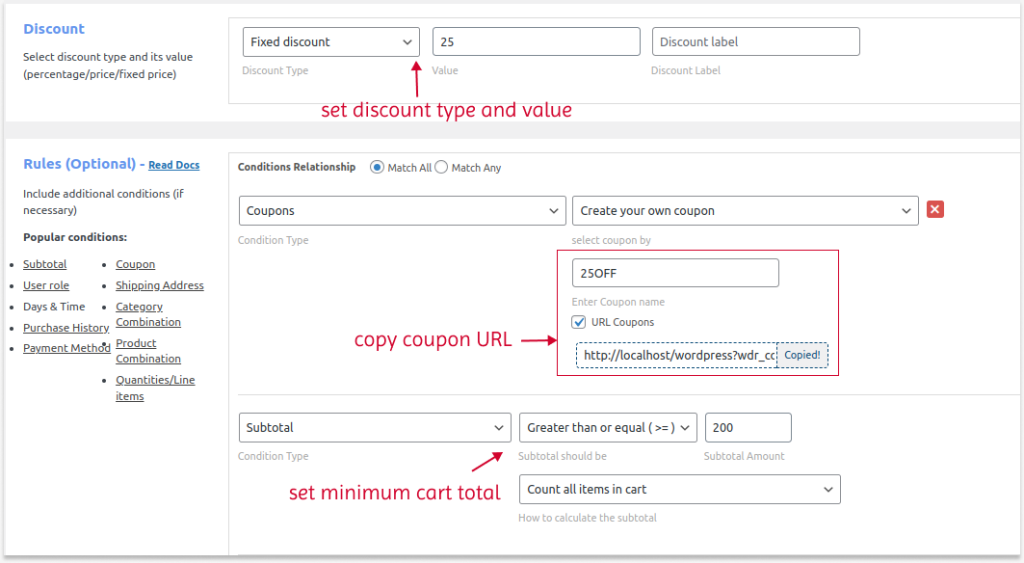 Creating Coupon Based on Cart Total