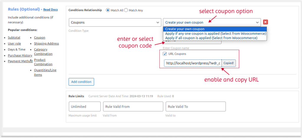 Enabling Coupon URL for Percentage Discounts