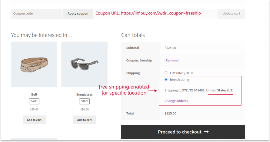 Free shipping coupon is enabled automatically