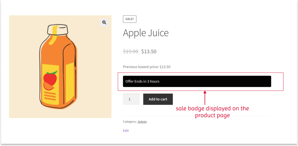Showing sale badge on product page
