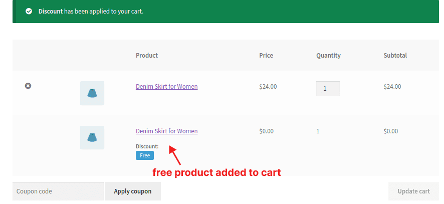  Free gift added to cart in Buy X Get X deal