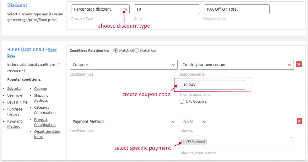  Creating a promotional code Based on Specific Payment Method