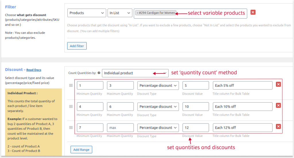 Creating structured pricing for variable products - setting discounts