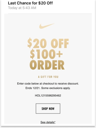 Nike LImited time coupon