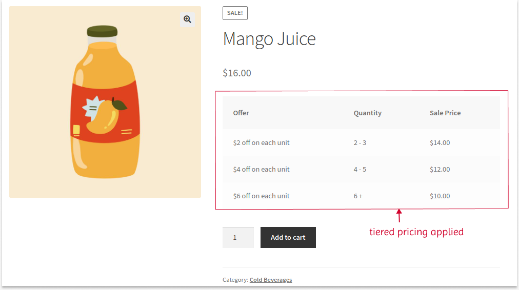 Showing tier pricing on a specific product page