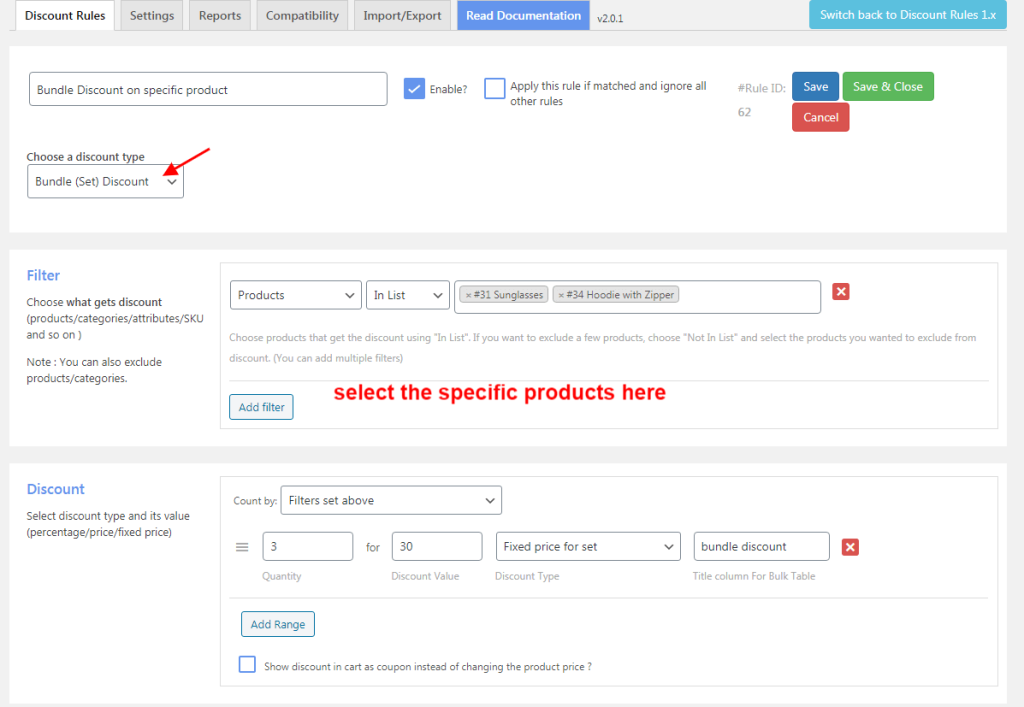 Creating bundle discounts for specific products