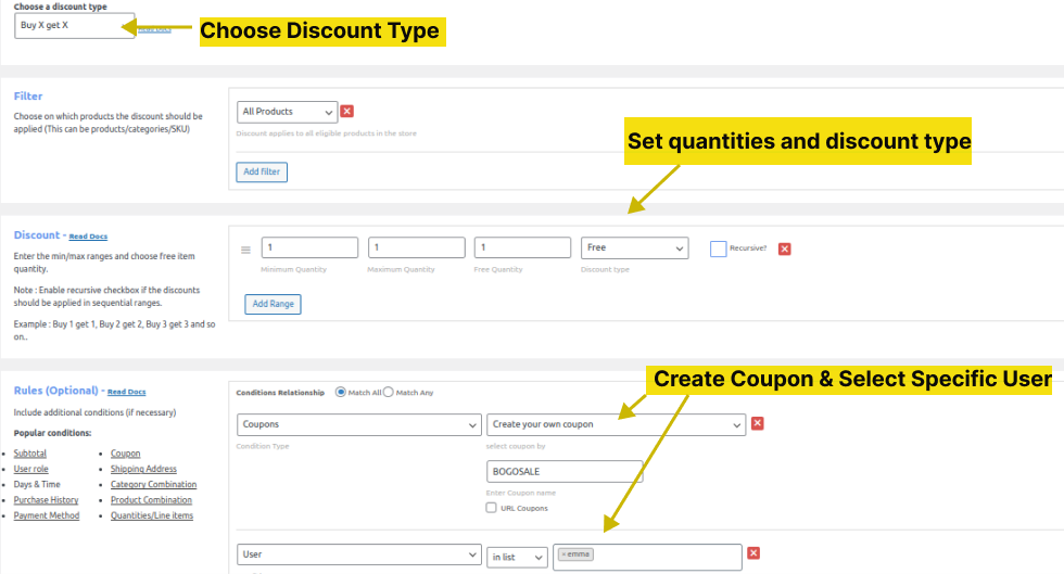 Creating user-specific BOGO Coupon