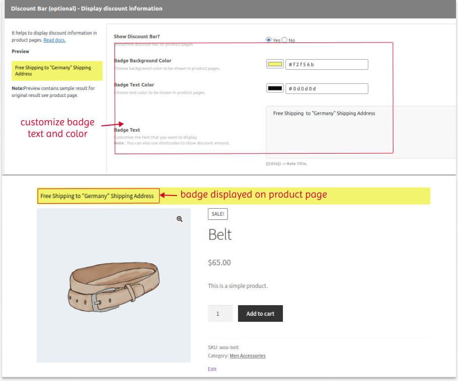Customizing shipping badge text using the plugin
