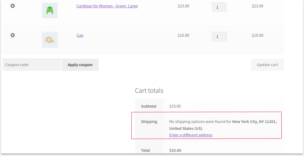  No Shipping Options in The Cart Page
