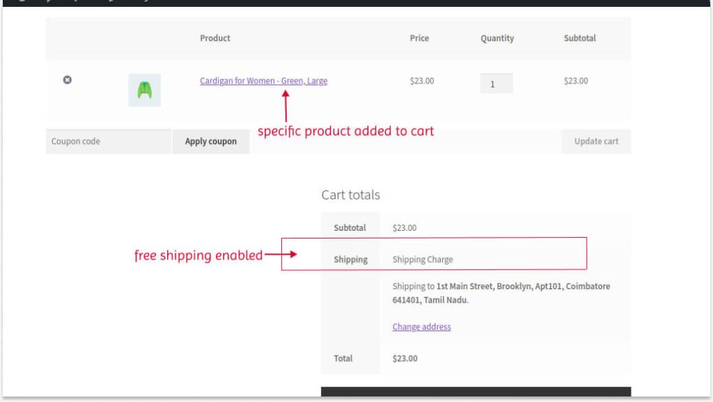 No-cost shipping enabled for specific products using the default feature
