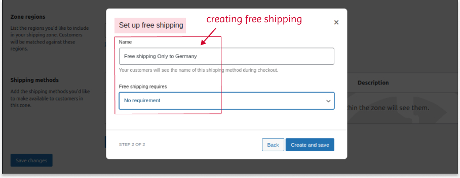 Setting free shipping in Default Settings
