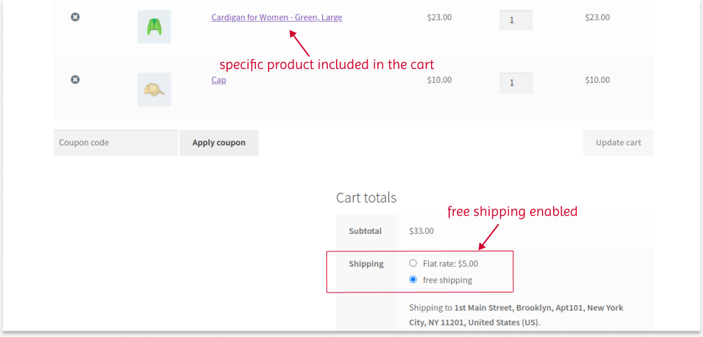 Zero-cost shipping applied to cart products using the plugin
