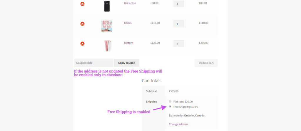 cart rule free shipping storewide