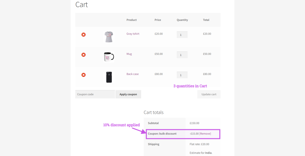 Cart rule quantities in cart