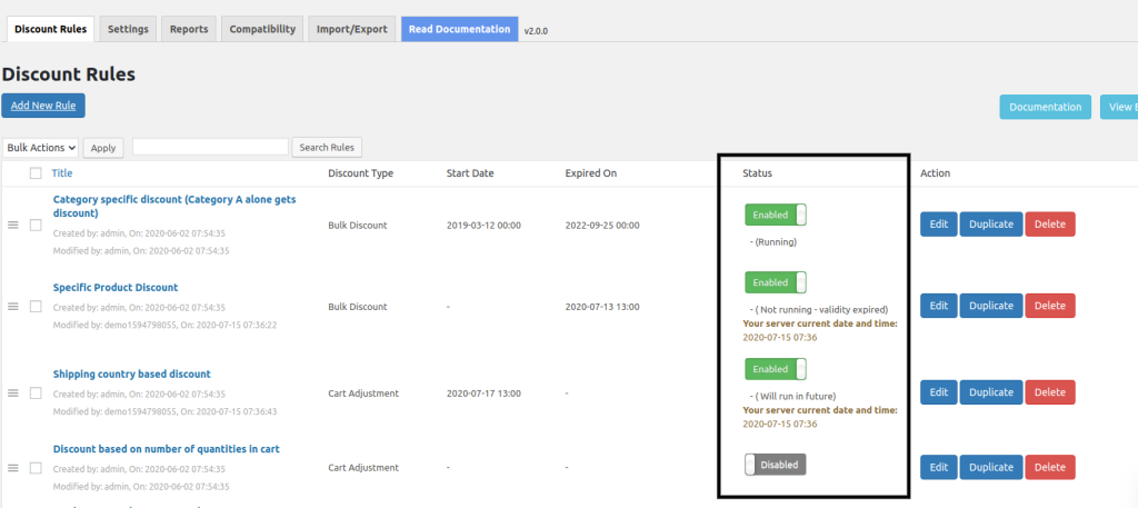 Setting validity for discount