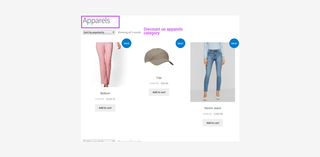 Specific category discount