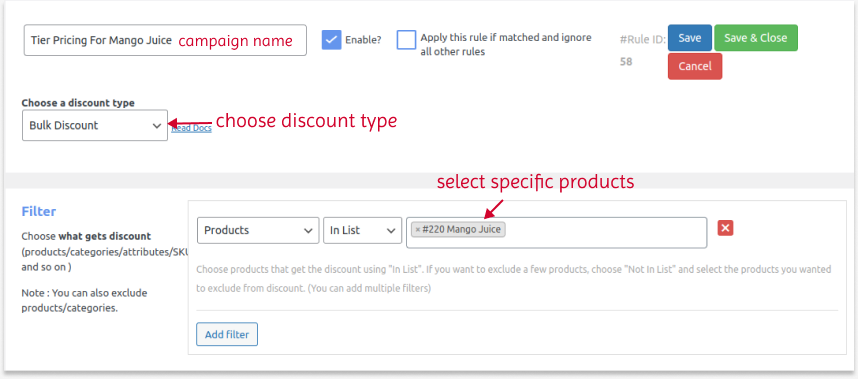 Creating tier pricing for a specific product-  filter the product