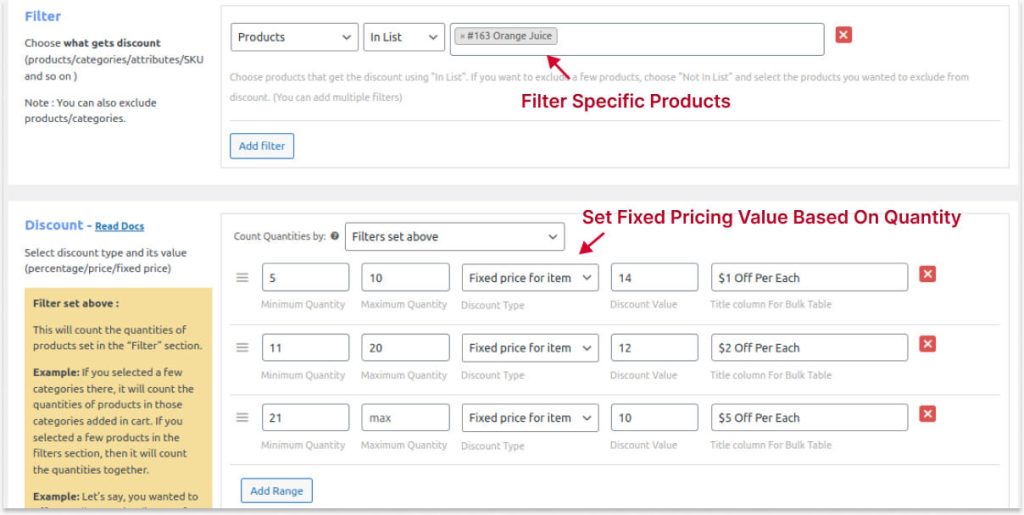 Fixed Pricing Based on Quantity