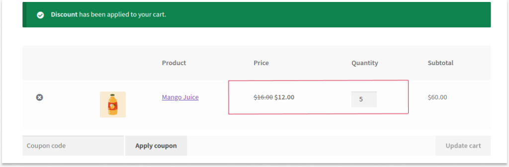 Specific product price reduced based on tier discounts