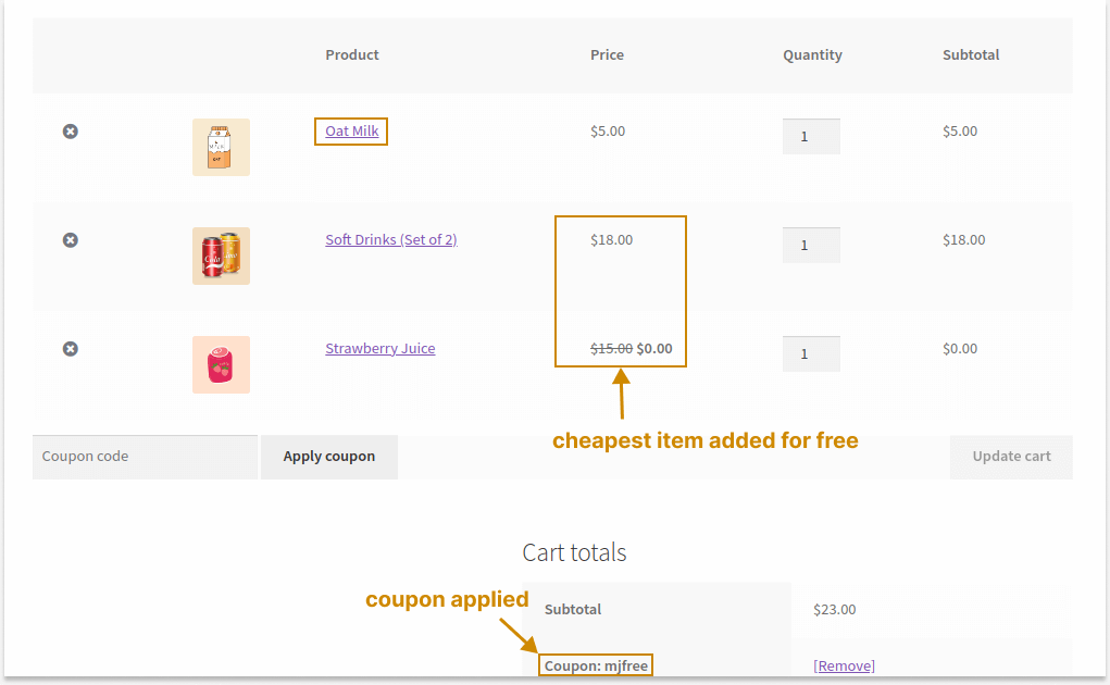Applying WooCommerce Buy One Get One Free Coupon