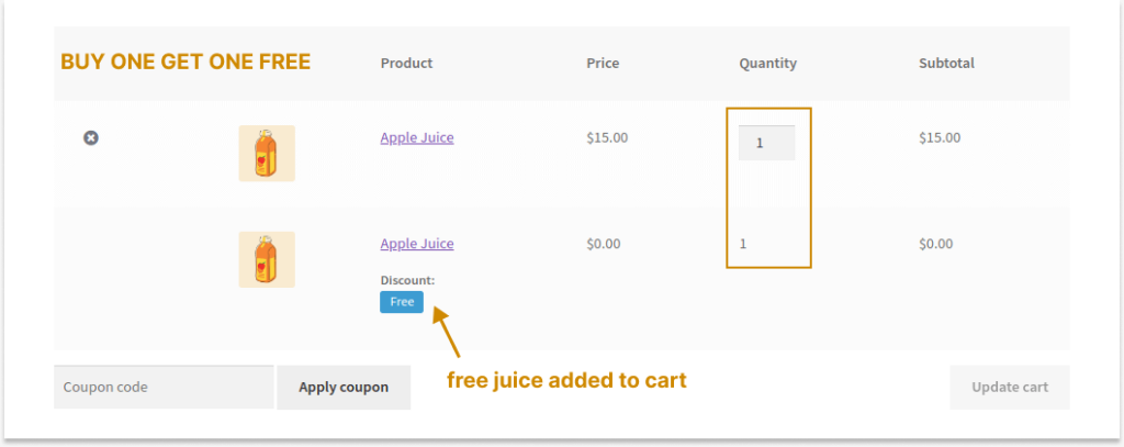 Applying WooCommerce Buy One Get One Free Discount To Cart