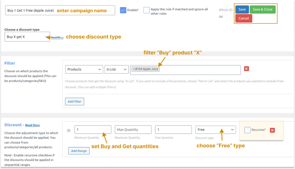 Creating WooCommerce Buy One Get One Free Scenario