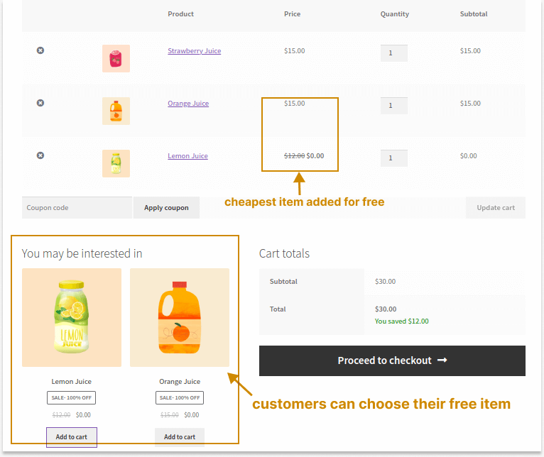 Live demo of choosing free product of our choice