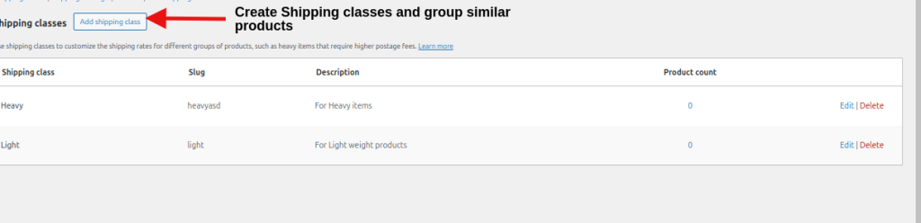 Create a WooCommerce store Shipping Classes