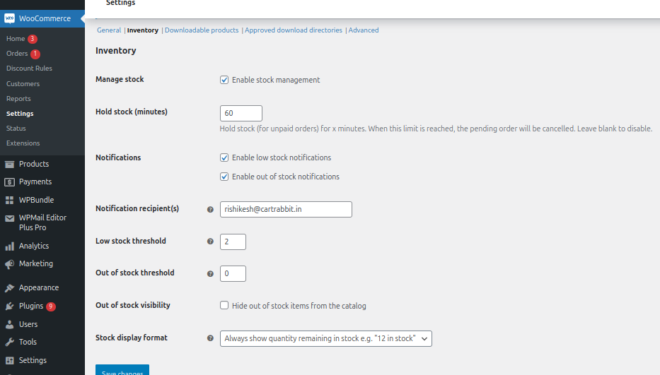 WooCommerce Inventory Settings after you create a WooCommerce store