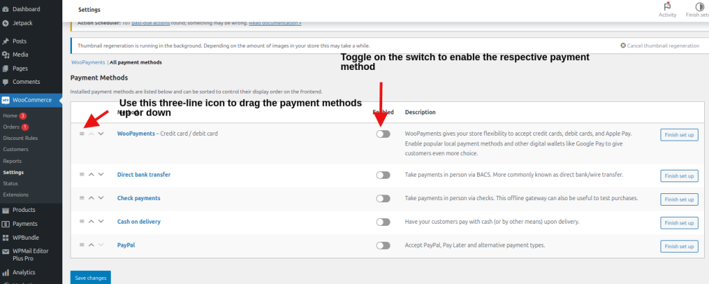 WooCommerce Payment methods after you create a Woocommerce store