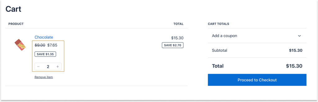 Applying a 30 percent discount to one item based on a BOGO deal