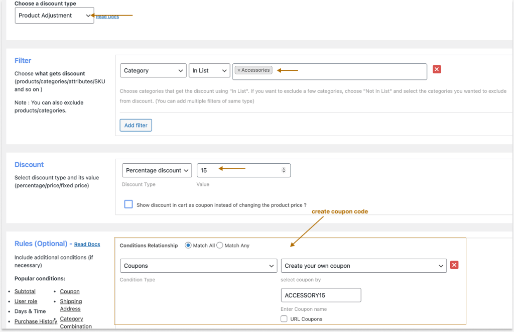 Creating a WooCommerce coupon percentage discount