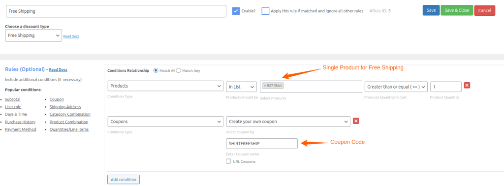 Free Shipping on a Single Product