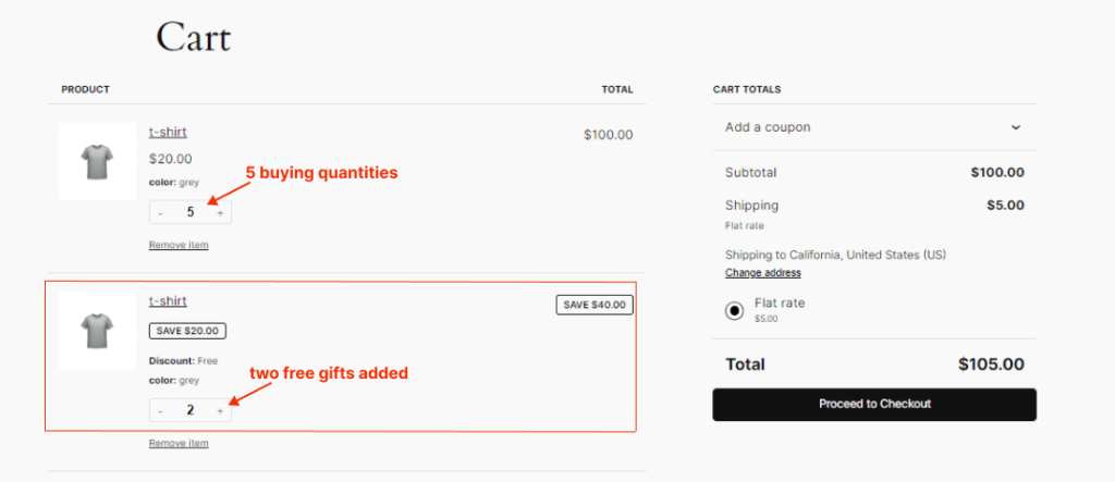 Gift products added based on product counts